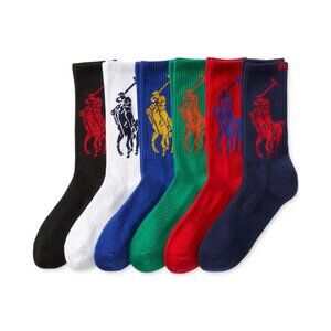 Polo Ralph Lauren Men's 6-Pk. Big Pony Crew Socks - 6-PACK NIP